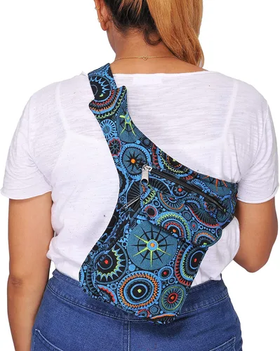 Miniatura 8 de The Collection Royal Riñonera Bolsos Cruzados para Mujeres Bolsa de Cinturón de Lona de Algodón Boho Hippie Festival Colorida para Mujeres