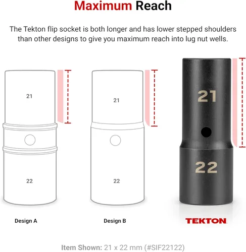 Miniatura 4 de TEKTON 1/2 pulgada Drive 7/8 x 15/16 pulgadas de profundidad pared delgada impacto Flip Socket SIF20909