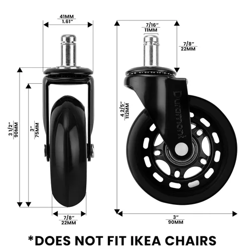 Miniatura 6 de Ruedas para silla de oficina - Juego de 5 ruedas tipo patín, rodamiento suave y silencioso, protege pisos de madera dura y alfombras, ajuste Negro