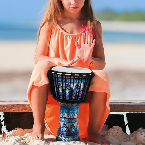 Miniatura 8 de Tambor africano de Djembe, estándar 8 '' tambores cosidos tela azul del Congo, tambor profesional del bongo con la cabeza del tambor de la piel