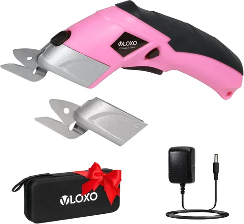 Miniatura 10 de VLOXO Tijeras eléctricas, cortador de cartón inalámbrico, tijeras de tela eléctrica, mini cortador de caja con cuchillas, multiherramienta Amarillo