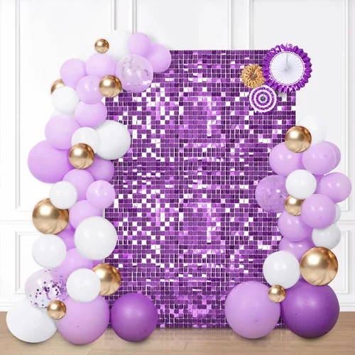 Miniatura 44 de 12 paneles cuadrados de lentejuelas brillantes para pared color azul claro (Baby Blue) telón de fondo decorativo para fiestas de bodas