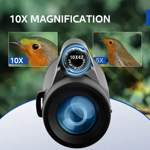 Miniatura 2 de Telescopio monocular de alta potencia HD de 10 x 42, 10 x 42 pulgadas, ultraligero y portátil, marco metálico BAK4, con adaptador de teléfono