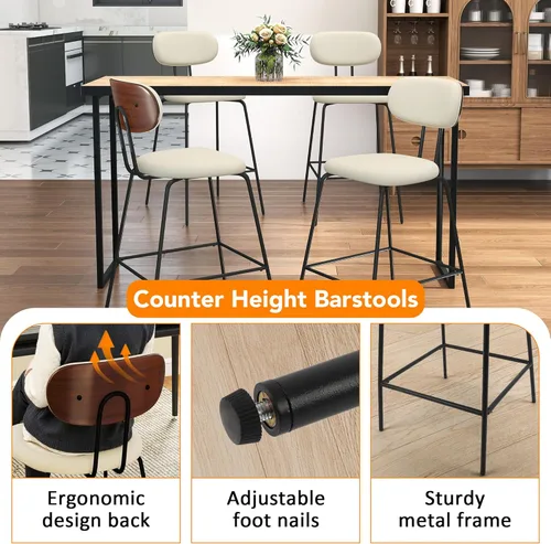 Miniatura 5 de LSSPAID Juego de 2 taburetes de bar de 25.6 pulgadas de altura de mostrador con patas de metal curvadas de madera curvada de nogal, taburetes de bar