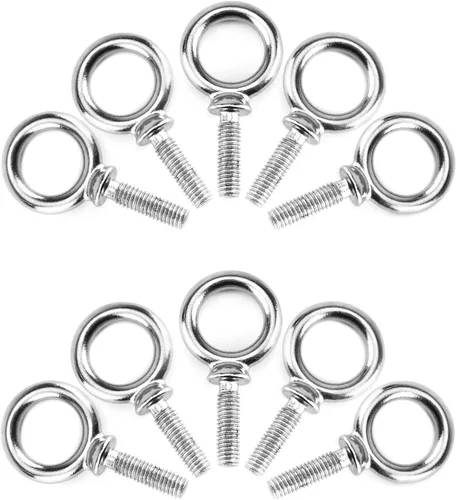 QWORK Perno de ojo, paquete de 10 pernos roscados de acero inoxidable de grado marino UNC de 3/8" x 1-1/4"