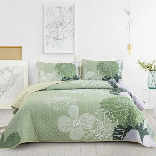 Miniatura 10 de Yiran Juego de edredón floral gris aguamarina, tamaño Queen, colchas botánicas de verano, juego de ropa de cama de 3 piezas, colcha ligera