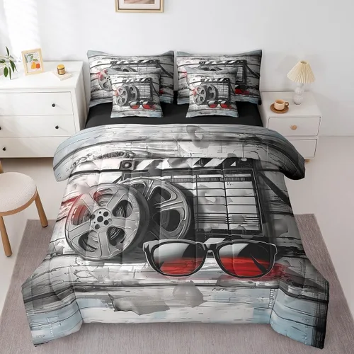 Miniatura 16 de Piano Music 7pcs Comforter King,Musical Notes Bedding Set Kids Girls Boys Teens Room Decor,Retro Graffiti Grey Gold Music Lover Bed in a Multi 11