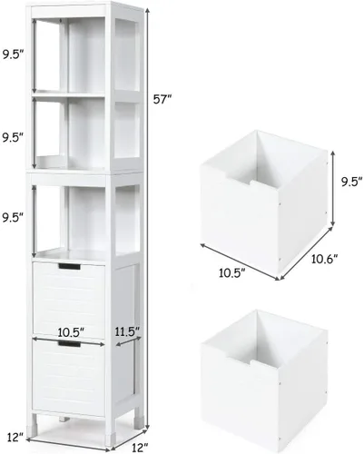 Miniatura 3 de Tangkula Gabinete de Almacenamiento Alto para Baño, Independiente de 57" de Alto Gabinete de Piso Delgado para Baño con Estantes Abiertos de 3