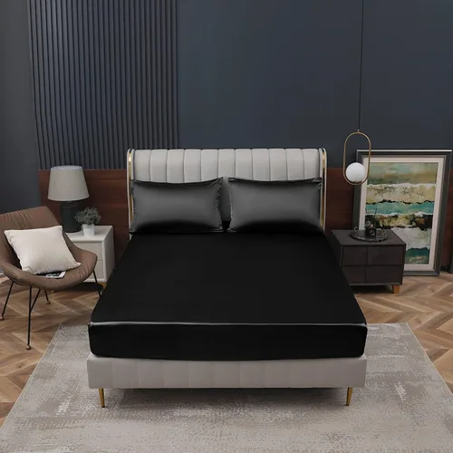 Miniatura 2 de Homiest Sábanas Ajustables de Satén Negro Tamaño Twin XL de Bolsillo Profundo Ropa de Cama Lujosa y Ultra Suave Sábana Inferior