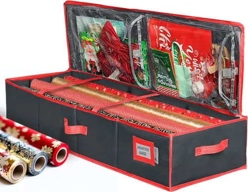 HOLDN' STORAGE Contenedor de almacenamiento de papel de regalo de alta calidad, duradero 600D a prueba de desgarros, se adapta a 27 rollos de papel