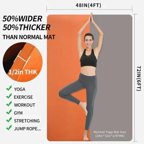 Miniatura 2 de Hatha Yoga Alfombrilla de Yoga Grande de TPE 6'x4'x1/2" Extra Gruesa Antideslizante - para Yoga, Pilates y Entrenamientos de Gimnasio en Casa Naranja