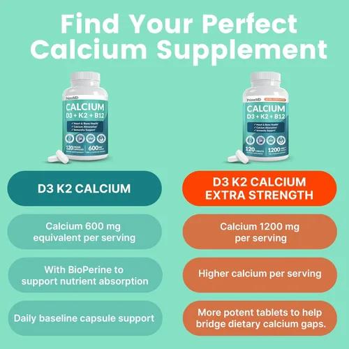 Miniatura 8 de Suplementos de calcio 4 en 1 para mujeres y hombres - Suplemento de calcio con vitamina D3 K2 5000 UI, 601 mg por porción - Sin gluten, apto