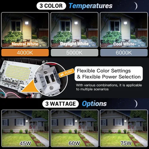 Miniatura 5 de JTT Paquete de 6 luces LED de pared de 75 W/60 W/45 W, del anochecer al amanecer con fotocélula, 6000/5000/4000 K luz diurna IP65 iluminación