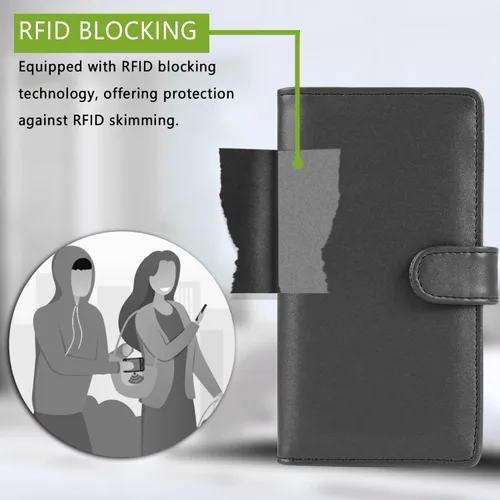 Miniatura 5 de Cubierta de cuero de la PU para registrar cheques duplicados, soporte de chequera de bloqueo RFID, Negro -, Estilo Billetera