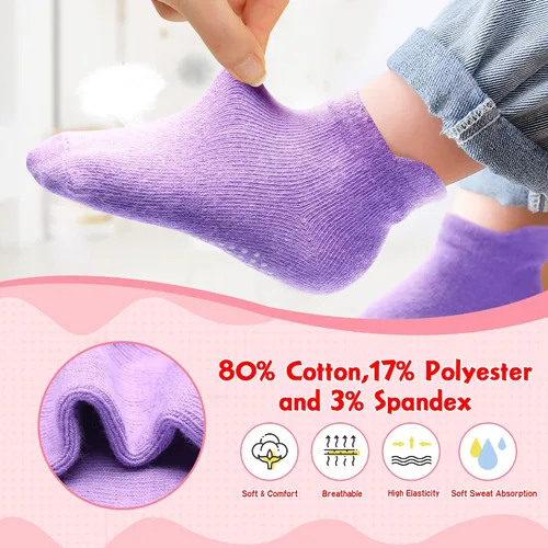 Miniatura 3 de HYzgb 12 Pack Non Slip Kids Toddler Baby Socks with Grips 1-7 Years Girls Boys Cotton Ankle Socks Multi