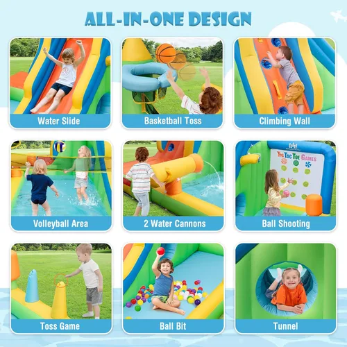 Miniatura 2 de HONEY JOY Tobogán acuático inflable, tobogán acuático de elefante 9 en 1 para patio trasero de niños, piscina de chapoteo, punta de tac, pared