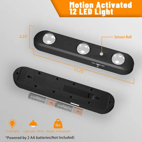 Miniatura 2 de MIND&ACTION Luces seguras para armas, LED, 12 bombillas, activadas por movimiento, giratorias, funciona con pilas (paquete de 2 negro)