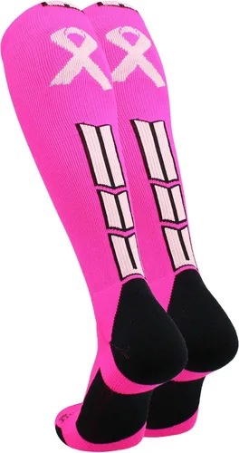 Miniatura 2 de MadSportsStuff Triumph - Calcetines de concientización sobre el cáncer de mama con cinta rosa para fútbol, béisbol, softbol, niños, niñas y hombres