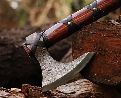 Miniatura 7 de Wazir Crafts Hacha Viking Hecha a Mano Hacha de lanzamiento de 18" de acero al carbono con mango de madera de fresno y funda de cuero Diseño