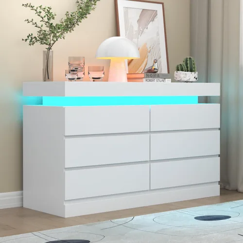 Miniatura 10 de Gyfimoie Cómoda de 9 cajones con toma de corriente, cómoda con luz LED, cómoda moderna para armario, gabinete organizador de cajones doble ancho