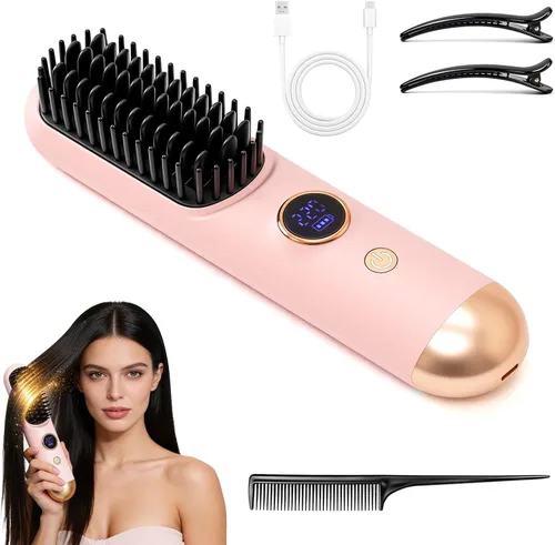 Miniatura 8 de Cepillos alisadores portátiles para viajes, con pantalla LCD de temperatura, cepillo alisador de cabello inalámbrico mejorado 2026 para cabello
