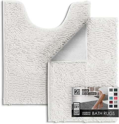 Miniatura 120 de Hearth & Harbor Alfombras de baño, tapete de baño de chenilla - Alfombras de baño lavables a máquina para baño con respaldo antideslizante de goma