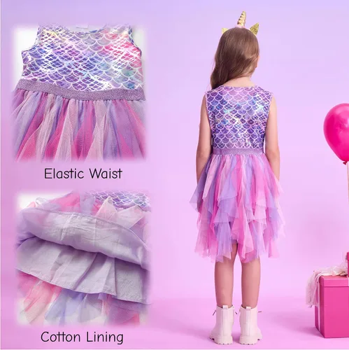Miniatura 5 de DXTON Vestidos tutú para niñas pequeñas, vestido de verano de tul de sirena para fiesta de cumpleaños para 3-8 años