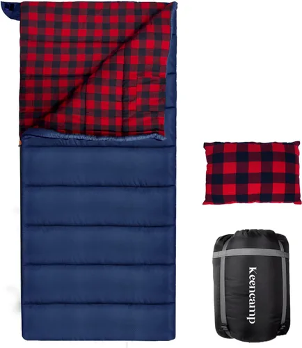 Miniatura 12 de Keencamp Saco de dormir de 0 grados de franela de algodón para invierno, clima frío para adultos, XXL saco de dormir de 4 estaciones, grande y alto