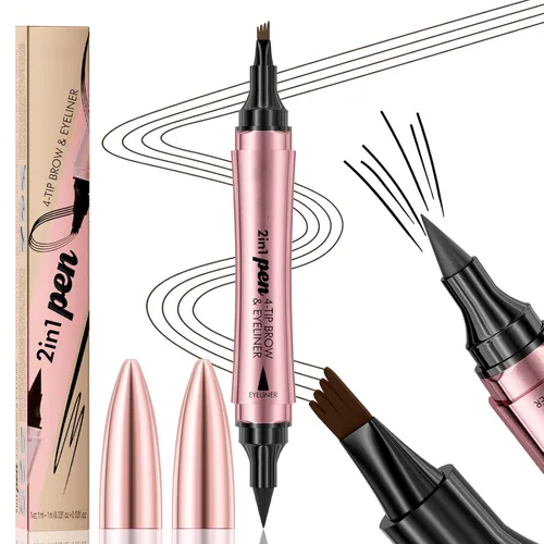 Pluma líquida 2 en 1 para cejas, punta de 1/4, cejas, forro, barba, línea capilar (1# marrón claro)