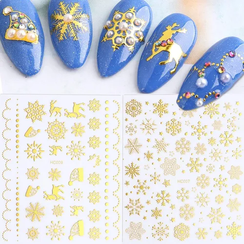Miniatura 8 de Calcomanías de arte de uñas de Navidad, diseño de copos de nieve dorados, decoración de uñas, Papá Noel, árbol de Navidad, pan de jengibre, hombre