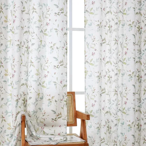 Miniatura 41 de Chyhomenyc Cortinas de mezcla de lino de 63 pulgadas de largo, 2 paneles de cortina con estampado floral filtrante de luz para sala de estar