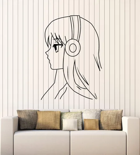 WallStickers4ever Vinyl Wall Decal Anime Cartoon Girl Manga Teen Room Stickers Mural Large Decor (g3150) Black