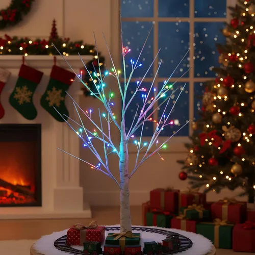 Miniatura 2 de Árbol de abedul preiluminado de 2 pies con 72 luces LED y control remoto - Árbol titilante de hadas con cambio de color RGB para decoraciones