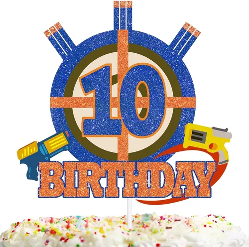Miniatura 5 de Selección de decoración de pastel para niños y niñas, 9º cumpleaños, dardos, balas de guerra, suministros de decoración de fiesta, disparo de armas