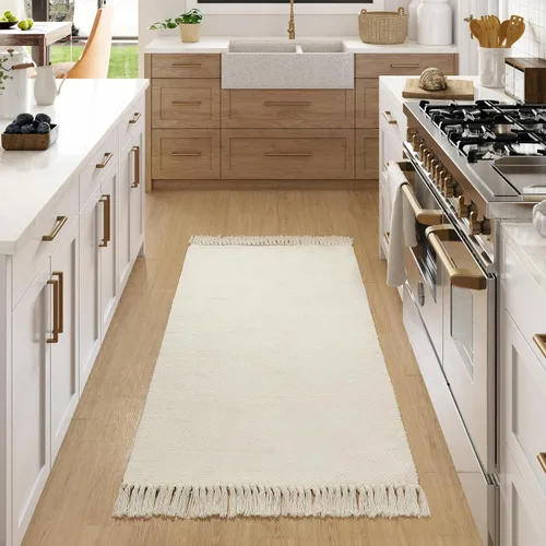 Miniatura 71 de Collive - Tapete de pasillo de cocina, 2 x 4.3 pies, tejido a mano, reversible, lavable, de algodón, color blanco/beige, para baño, pasillo