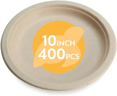 Miniatura 17 de Platos de papel desechables 100 % compostables a granel [10 pulgadas, 3 comp 400 paquetes], platos de bambú, ecológicos, biodegradables, resistentes