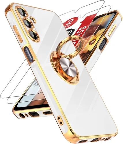 Miniatura 125 de LeYi Funda para Samsung Galaxy S22 Ultra con soporte de anillo giratorio de 360°, soporte magnético, chapado en oro rosa, borde protector para Negro