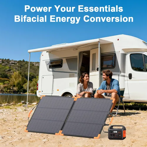 Miniatura 2 de Panel solar portátil bifacial de 100 vatios para estación de energía, cargador solar plegable de 20 V con impermeabilidad IP68, 23.5% de alta