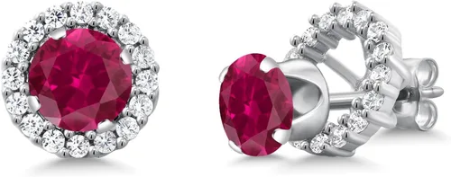 Miniatura 112 de Gem Stone King Aretes redondos de plata de ley 925 de 0.236 in con piedra natal extraíble para mujer
