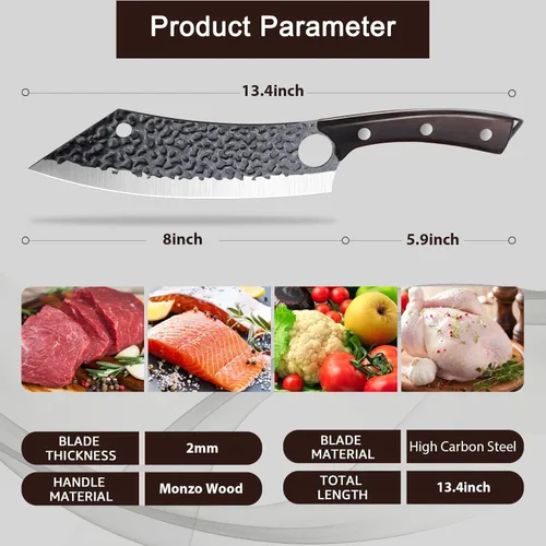 Miniatura 2 de Cuchillo de cocina Purple Dragon de 8 pulgadas, cuchillo de carnicero japonés ultra afilado para cortar carne y vegetales con orificio para el dedo