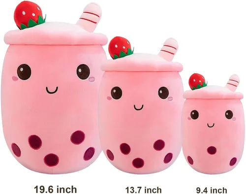 Miniatura 2 de DITUCU - Lindo té Boba de peluche, peluche de té con burbujas de caricatura, almohada suave de taza de té con leche de fresa para el hogar, regalo