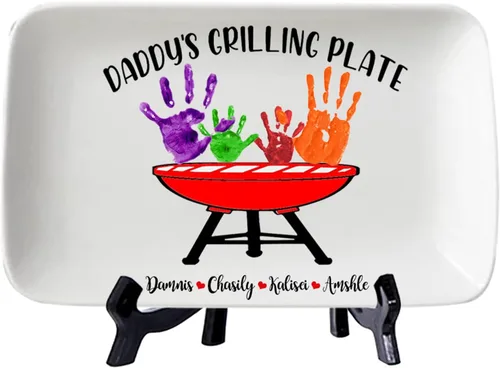 Miniatura 12 de Plato personalizado para asar para papá con nombres de niños, arte infantil, placa de servicio de impresión de mano para la familia, placa de Plato