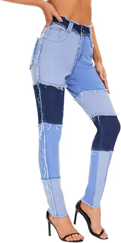Miniatura 4 de Dxyufazhe Jeans elásticos de cintura alta para mujer, pantalones de mezclilla deshilachados a la moda