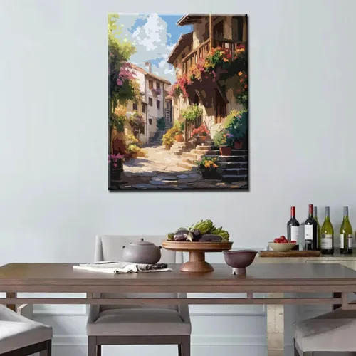 Miniatura 3 de Pintura de flores de ciudad por números para adultos, niños, principiantes, Italia, ciudad, flores de calle, bricolaje, pintura acrílica, kits