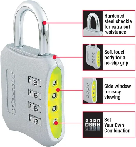 Miniatura 2 de Master Lock Cerradura de combinación reiniciable para interiores, cerradura combinada de 4 dígitos para armarios de gimnasio y escuela
