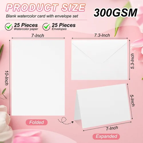 Miniatura 2 de PATIKIL 25 juegos de tarjetas de acuarela de algodón puro de 140 lb/300 GSM, postales con sobres para pintura artística, notas de agradecimiento Rojo