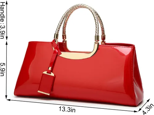 Miniatura 3 de XingChen Bolso brillante de las mujeres del bolso del bolso de la manija superior del cuero de la patente del bolso estructurado del bolso del bolso
