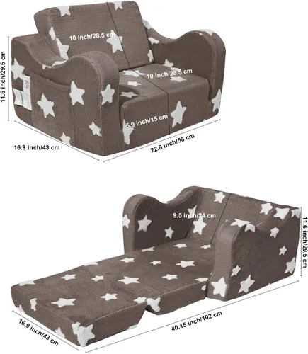 Miniatura 3 de KokoSelene Sofá para Niños Pequeños, Sofá para Niños Pequeños Plegable, Sofá Convertible 2 en 1 para Niños a Cama Tumbona para Niñas y Niños, Ideal