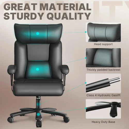 Miniatura 7 de Silla de oficina, silla ergonómica de oficina grande y alta de 750 libras, silla de juegos de cuero con respaldo alto, silla ejecutiva ancha