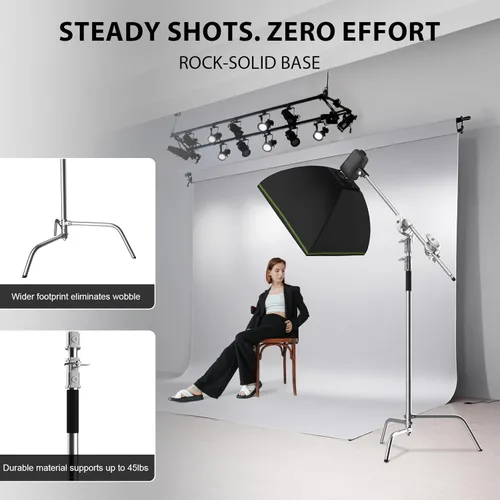 Miniatura 4 de SH Soporte C con brazo de pluma, soporte de luz resistente para fotografía, kit de soporte en C de acero inoxidable de 10.8 pies con bolsa de arena